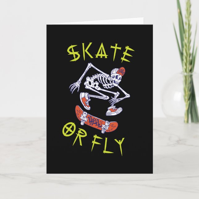 Skate or Fly Skeleton Skateboarder Card (Front)