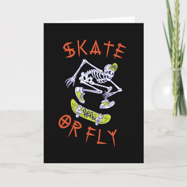 Skate or Fly Skeleton Skateboarder Card (Front)
