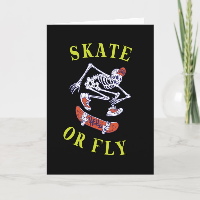Skate or Fly Skeleton Skateboarder Card (Front)