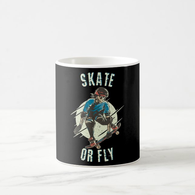 Skate or Fly Skeleton Skateboarder Coffee Mug (Center)