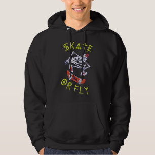 Skate or Fly Skeleton Skateboarder Hoodie