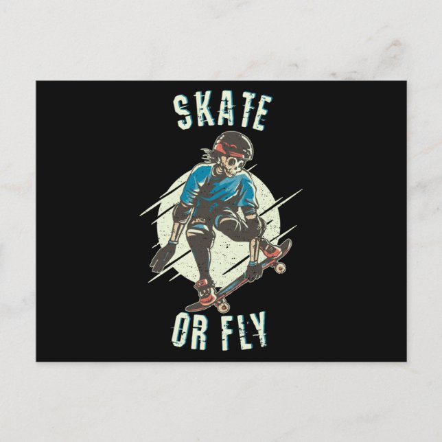 Skate or Fly Skeleton Skateboarder Postcard (Front)