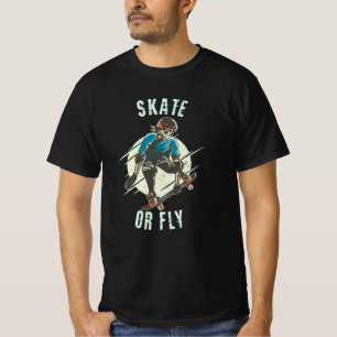 Skate or Fly Skeleton Skateboarder T-Shirt