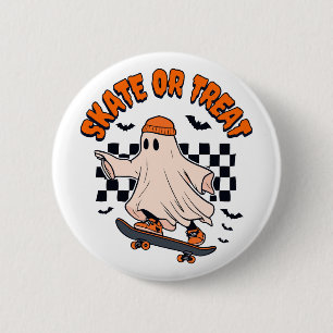 Skate or Treat Ghost Halloween 6 Cm Round Badge