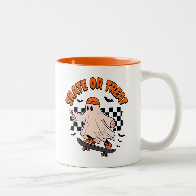Skate or Treat Ghost Halloween Two-Tone Coffee Mug (Right)