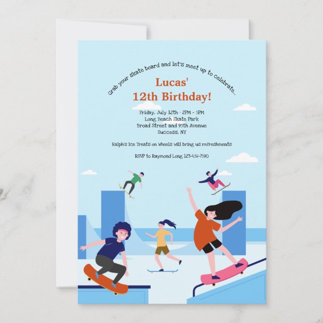 Skate Park Birthday Party Invitation (Front)