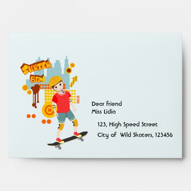 Skate Park Fun Boy Birthday Party Envelope (Front)