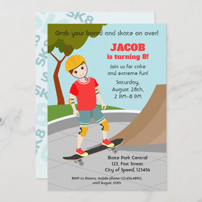 Skate Park Fun Boy Birthday Party Invitation (Front/Back)