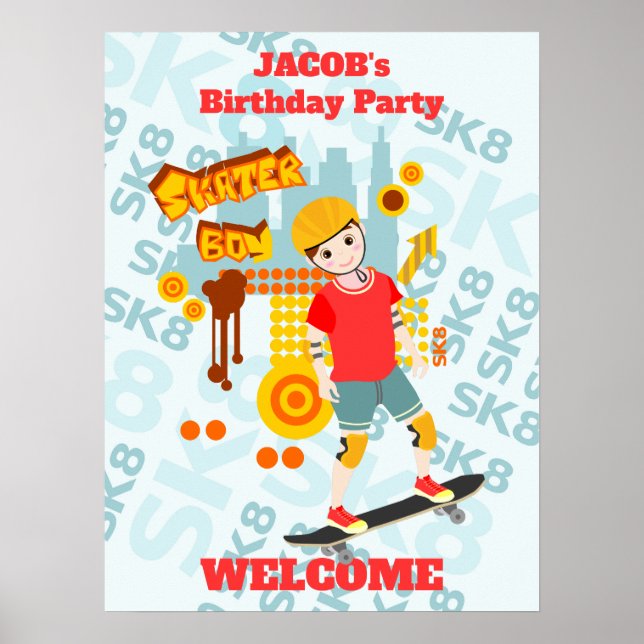 Skate Park Fun Boy Birthday Party Poster (Front)