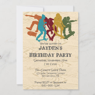 Skate Park Skateboarding Themed Teen Boys Birthday Invitation