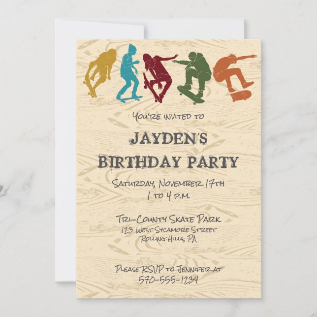 Skate Park Skateboarding Themed Teen Boys Birthday Invitation (Front)