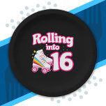 Skate Party - 16th Birthday Party - Roller Skating Paper Plate<br><div class="desc">This skate party design is perfect for a roller skating party or birthday theme for a 16 year old. If the birthday girl or birthday boy loves to roller skate, they will LOVE this skate party design! Features retro style "Rolling into 16" birthday quote with cool roller skate graphic with...</div>