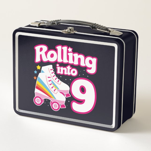Skate Party - 9th Birthday - Roller Skating Metal Lunch Box (Front)