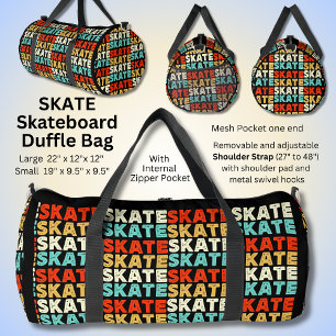 SKATE repeated for Skateboarder on Black Duffle Bag