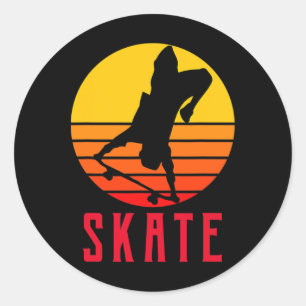 Skate Retro Vintage Skateboarder Skateboarding  Classic Round Sticker
