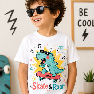 Skate & Roar Dinosaur Kids Cool Skateboarding Dino T-Shirt