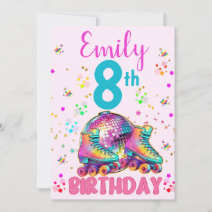 Skate Roller Disco Birthday Girl Matching Invitation
