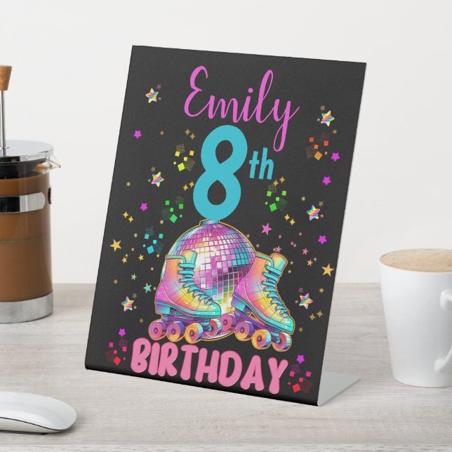 Skate Roller Disco Birthday Girl Matching Pedestal Sign (In SItu)