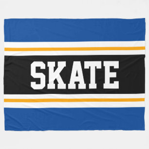 SKATE Royal Blue Black Orange Racing Stripes Fleece Blanket