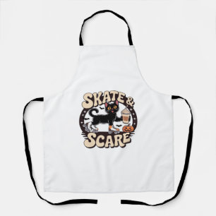 Skate & Scare – Cute Black Cat Roller Skating Over Apron