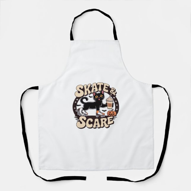 Skate & Scare � Cute Black Cat Roller Skating Over Apron (Front)