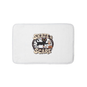 Skate & Scare – Cute Black Cat Roller Skating Over Bath Mat