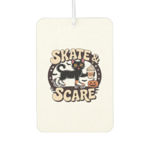 Skate & Scare � Cute Black Cat Roller Skating Over Car Air Freshener