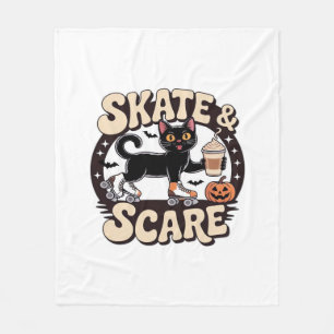 Skate & Scare – Cute Black Cat Roller Skating Over Fleece Blanket