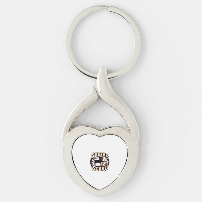 Skate & Scare – Cute Black Cat Roller Skating Over Key Ring (Front)