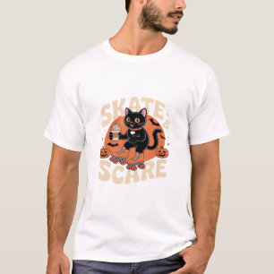 Skate & Scare Cute Black Cat Roller Skating Overs T-Shirt