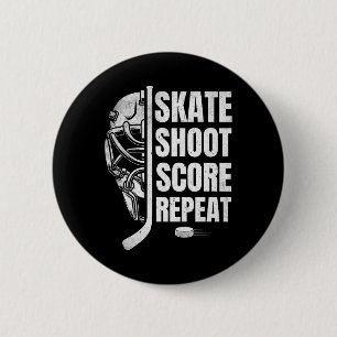 Skate Shoot Score Repeat Vintage Ice Hockey Player 6 Cm Round Badge