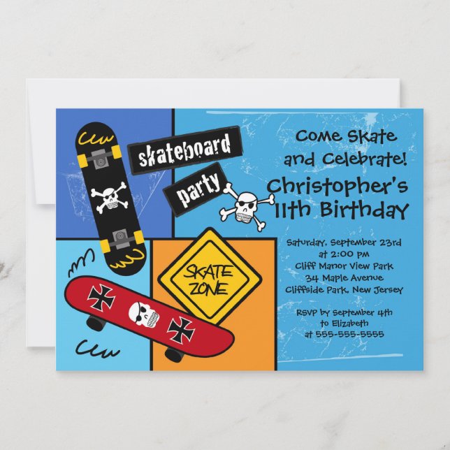 Skate Skateboard Party Birthday Invitations (Front)