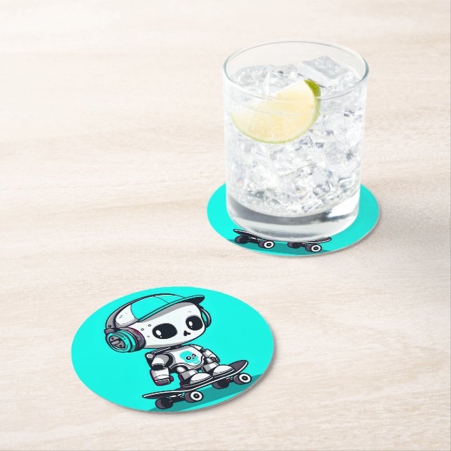 Skate SkullBot Round Paper Coaster (Insitu)