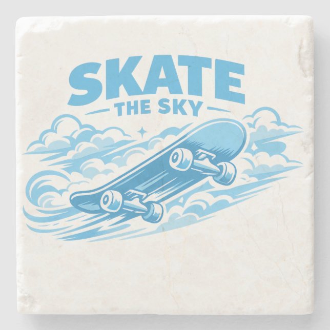 Skate The Sky – Blue Drift Stone Coaster (Front)