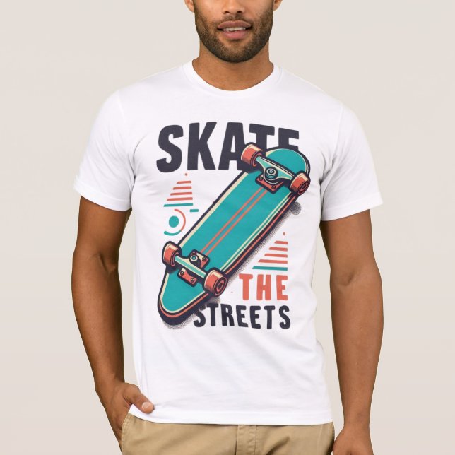 Skate the Streets - Dynamic Skateboard Design T-Shirt (Front)