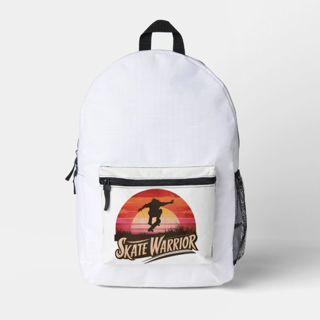 Skate warrior - retro sunset vintage printed backpack (Front)