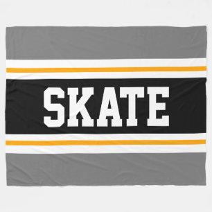 SKATE Wide Sporty Grey Black White Racing Stripes Fleece Blanket