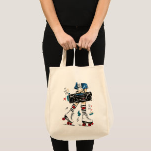 Skate With Music Boombox Rollerskates Retro Tote Bag