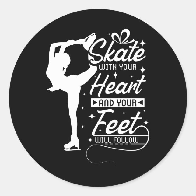 Skate With You Heart, ice skating Classic Round Sticker (Front)