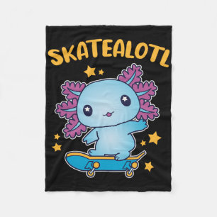 Skatealotl Kawaii Axolotl Salamander Riding Skateb Fleece Blanket