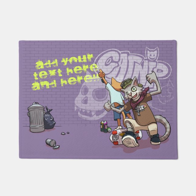 Skateboard Alley Cats Graffiti Cartoon Doormat (Front)