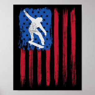 Skateboard American Flag Skate Skateboarding Skate Poster