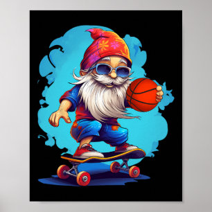 Skateboard Basketball Gnome Family Christmas Pajam Poster