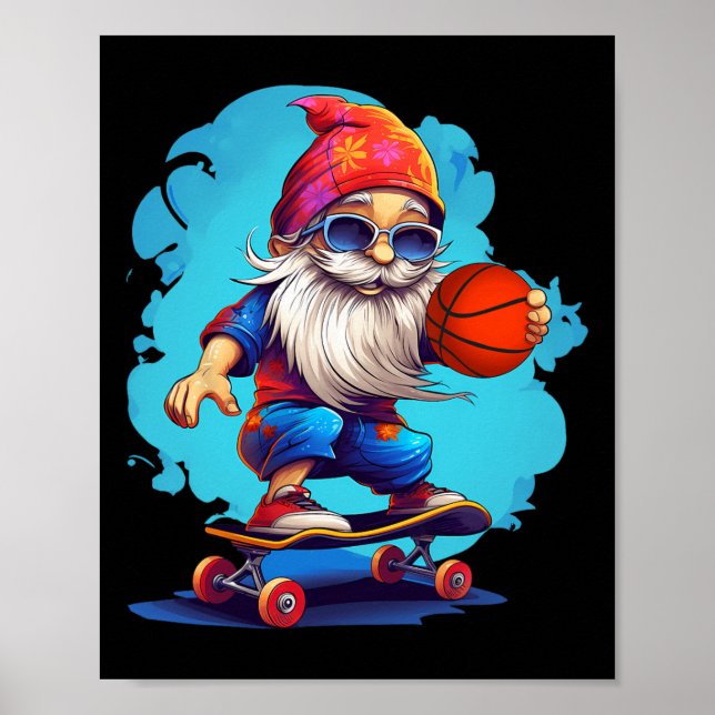 Skateboard Basketball Gnome Family Christmas Pajam Poster (Front)