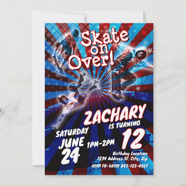 Skateboard birthday invitation (Front)