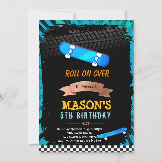 Skateboard birthday invitation (Front)