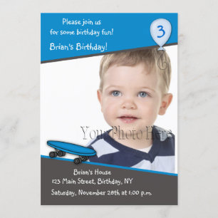 Skateboard Birthday Photo Invitation