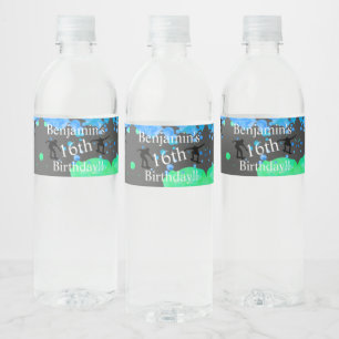Skateboard Birthday  Water Bottle Label