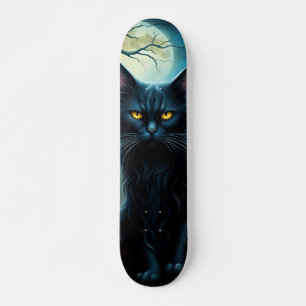 Skateboard Black Cat on Full Moon Night
