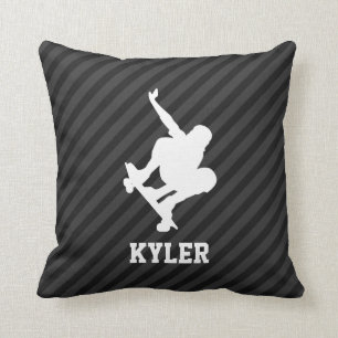 Skateboard; Black & Dark Grey Stripes Cushion